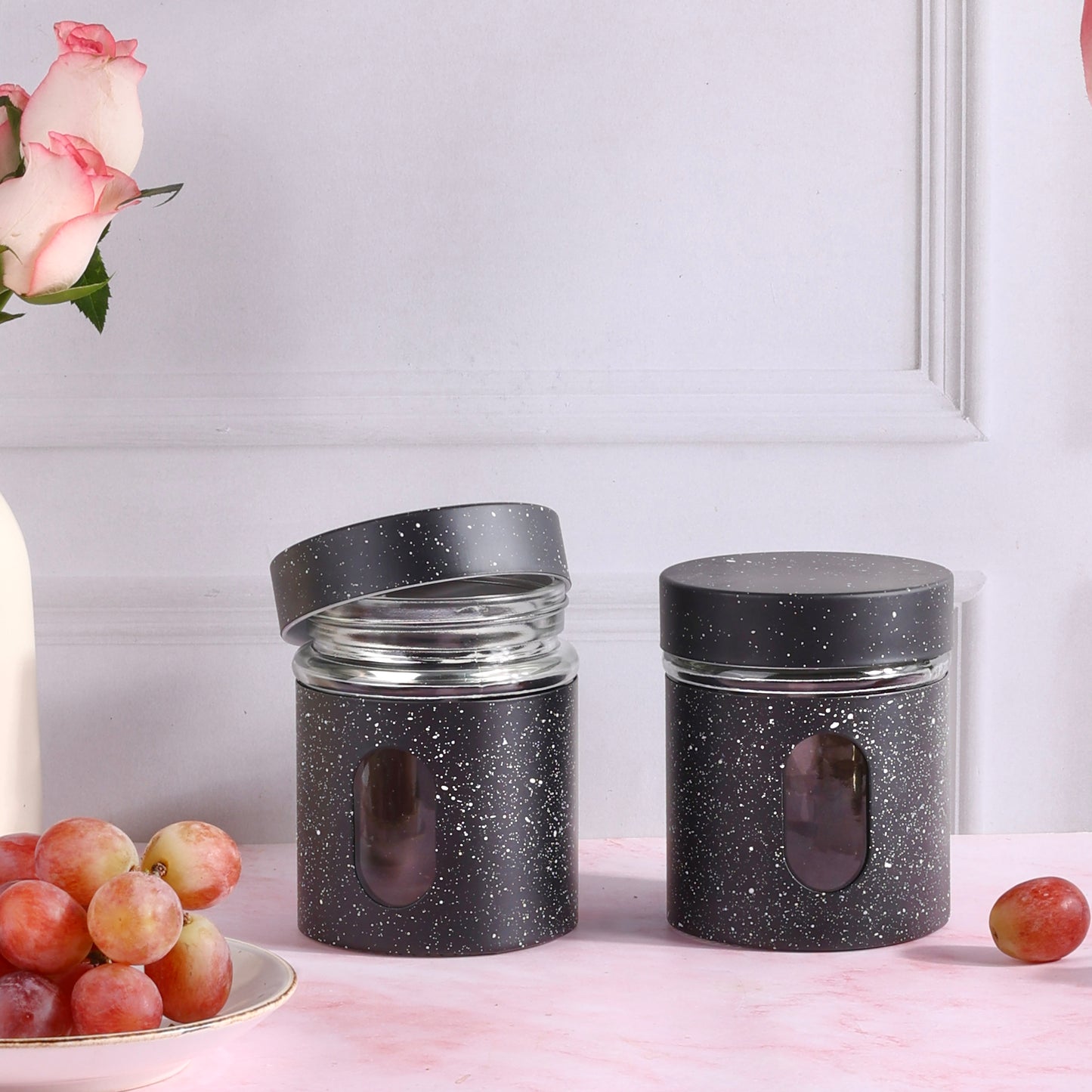 Airtight glass storage jars with silicon cover - Pack of 2