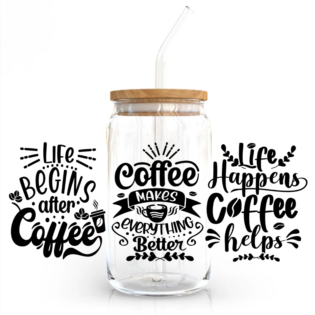 I Need Coffee Ophelia Glass Sipper - with UV DTF sticker – OliveHomeAccents