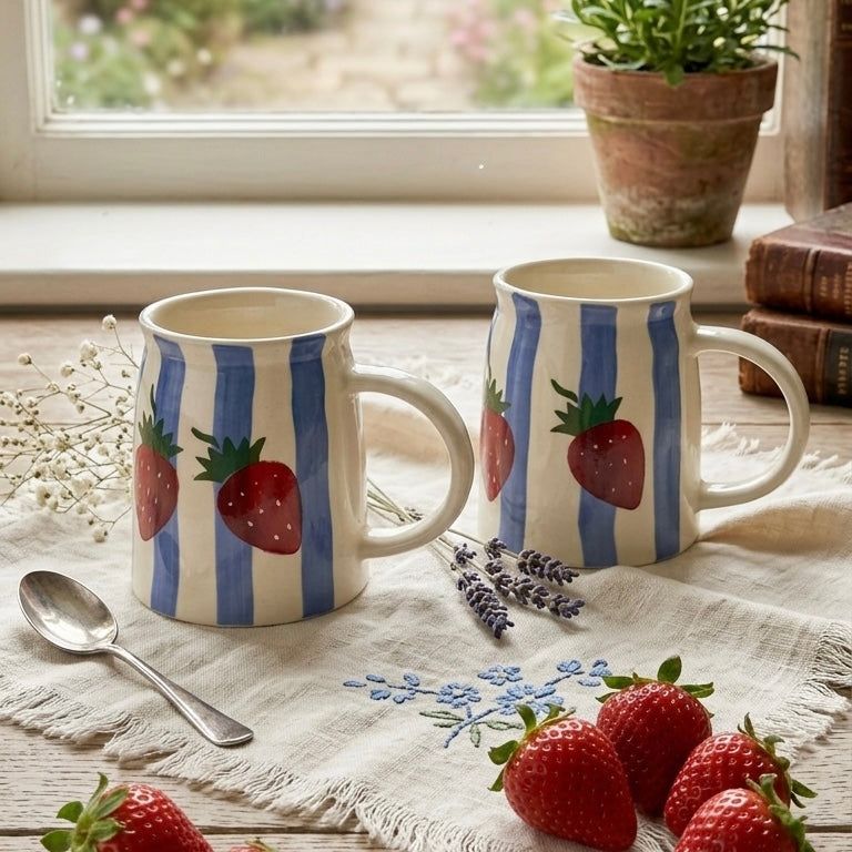 Strawberry Stripes Cold Coffee Mug - Pack of two