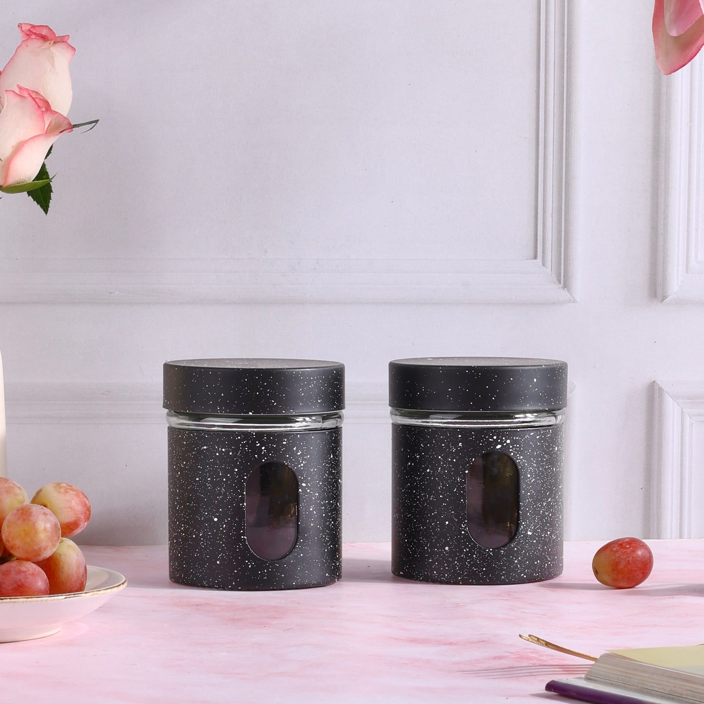 Airtight glass storage jars with silicon cover - Pack of 2