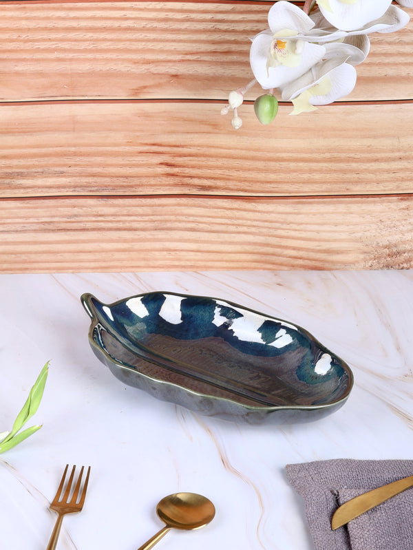 Green Curved Leaf Shallow Bowl Large