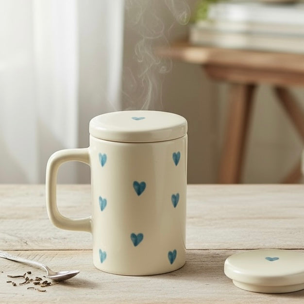 Blue Heart Mug with Lid - Pack of 2