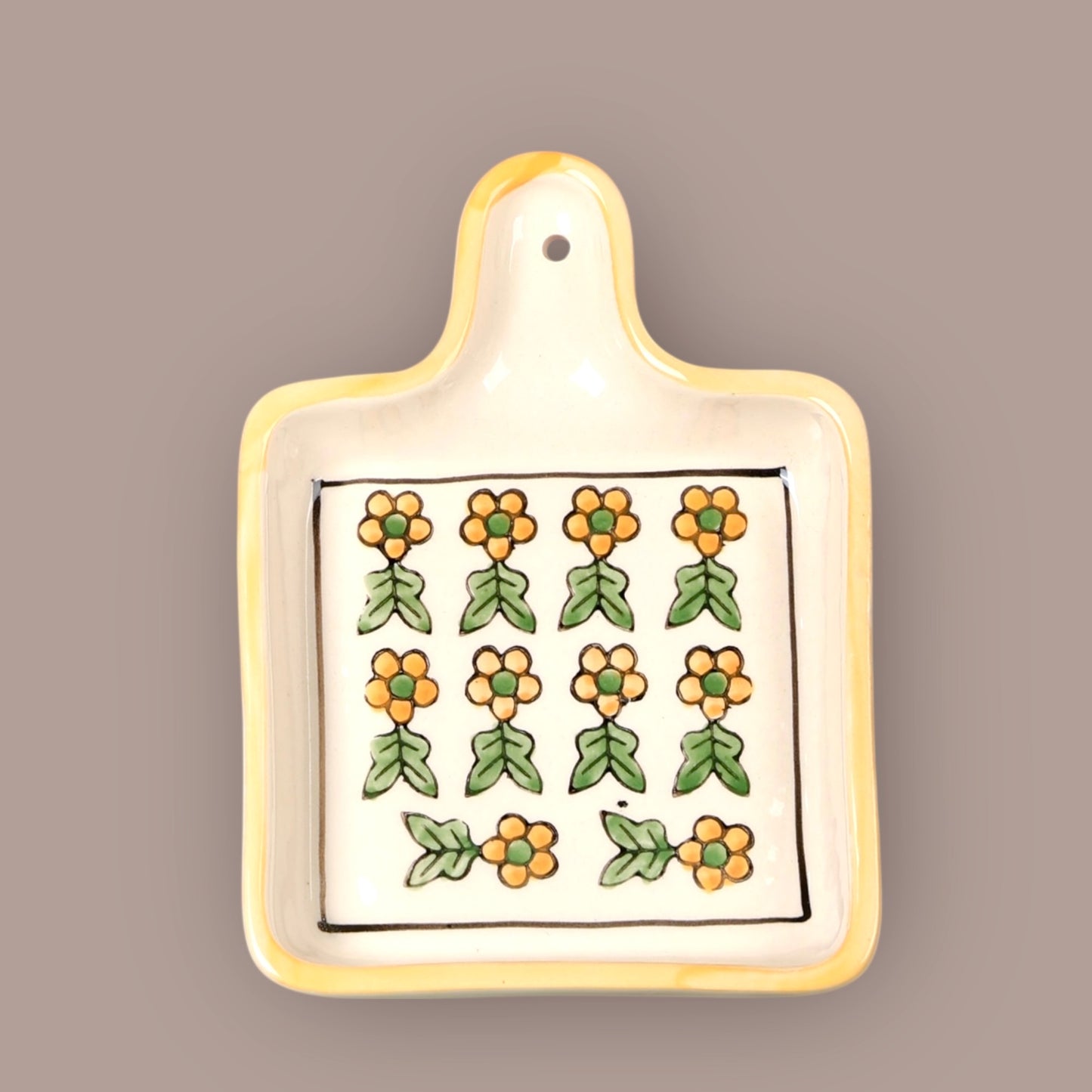 Yellow and Green Floral Handpainted Handle Platter