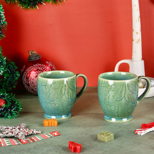 Shaded Green Embossed Mug - Set of 2