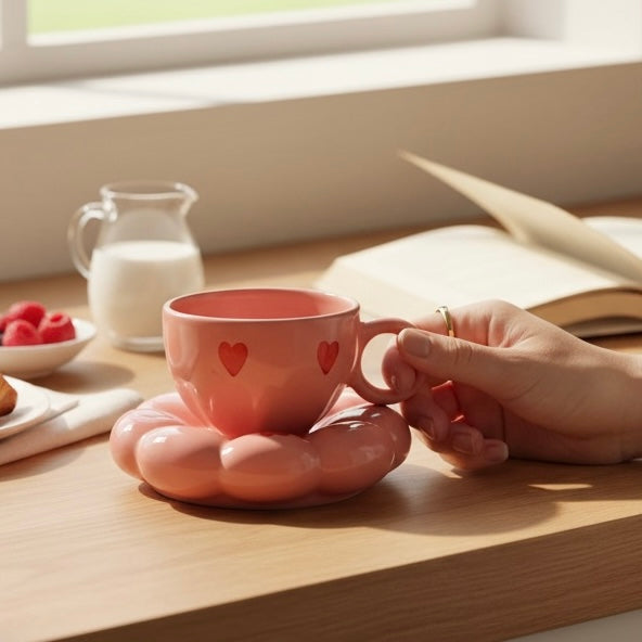 Crush Heart Cloud Whimsical Cup & Saucer Set - Enchanting Collection