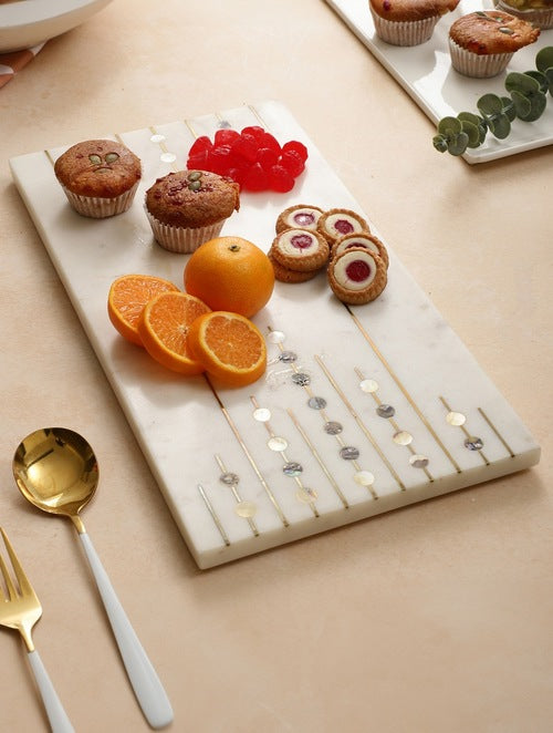 Exquisite Celeste Marble Platter with Mother of Pearl and Gold Inlay work - Handcrafted and Versatile