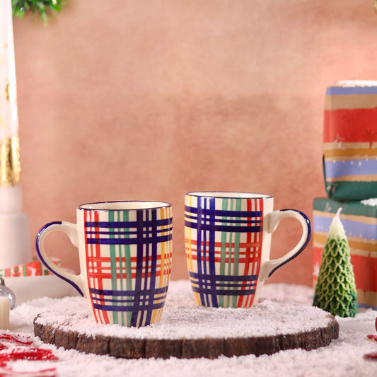 Cozy Checks Handpainted Mugs - Set of 2