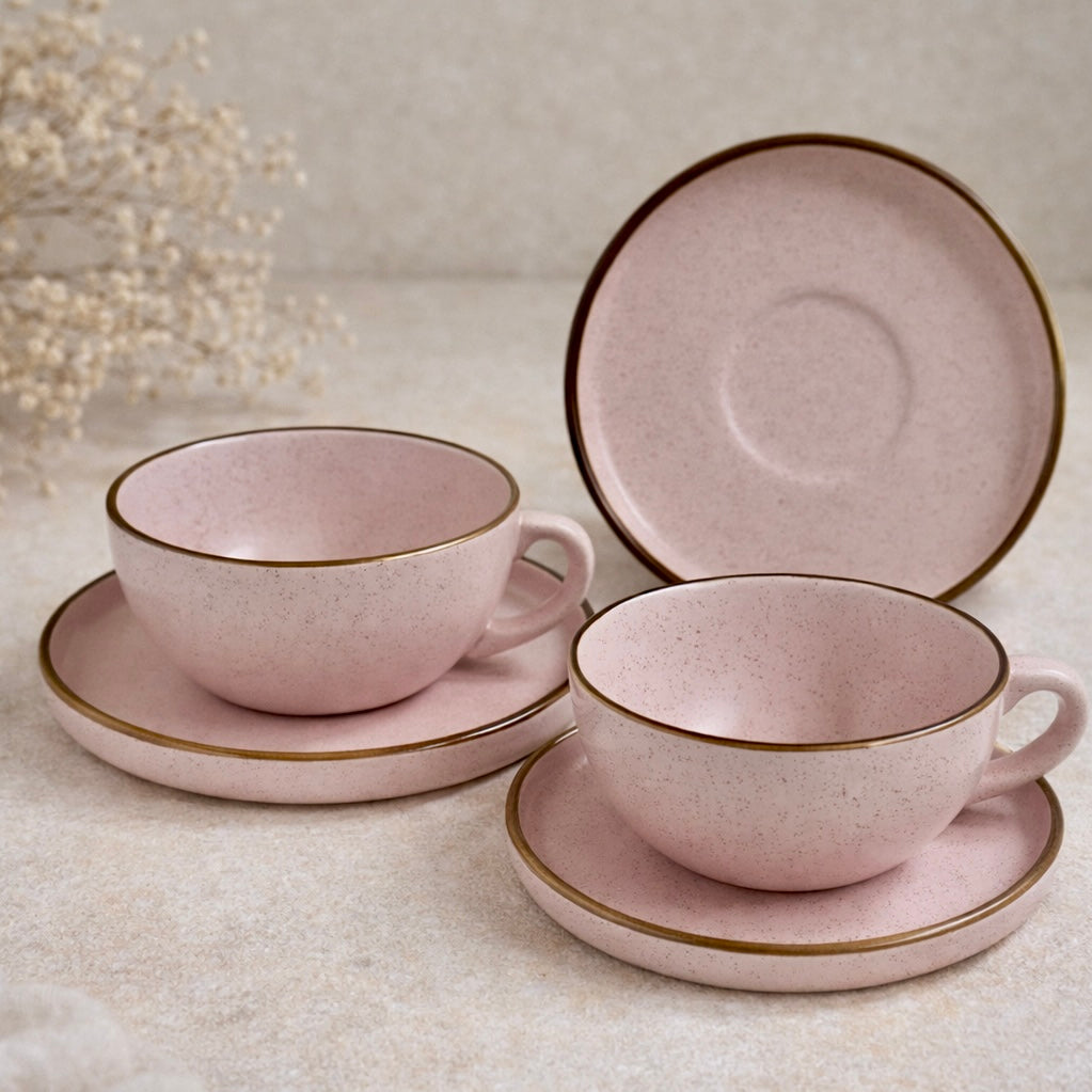 Gigi Matte Pastel Pink Speckled Large Cappuccino Cup and Saucer