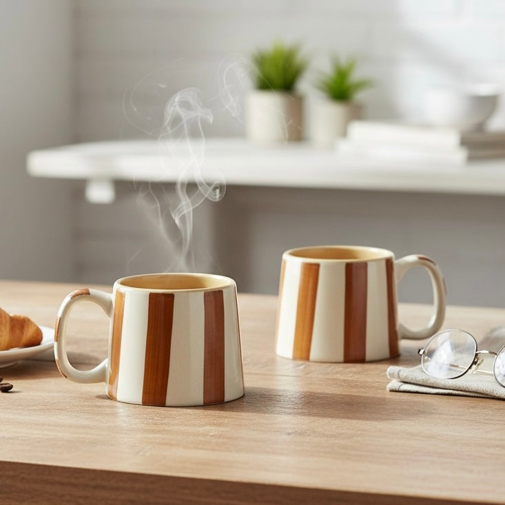 The Zen Stripe Mug Brown - Set of 2