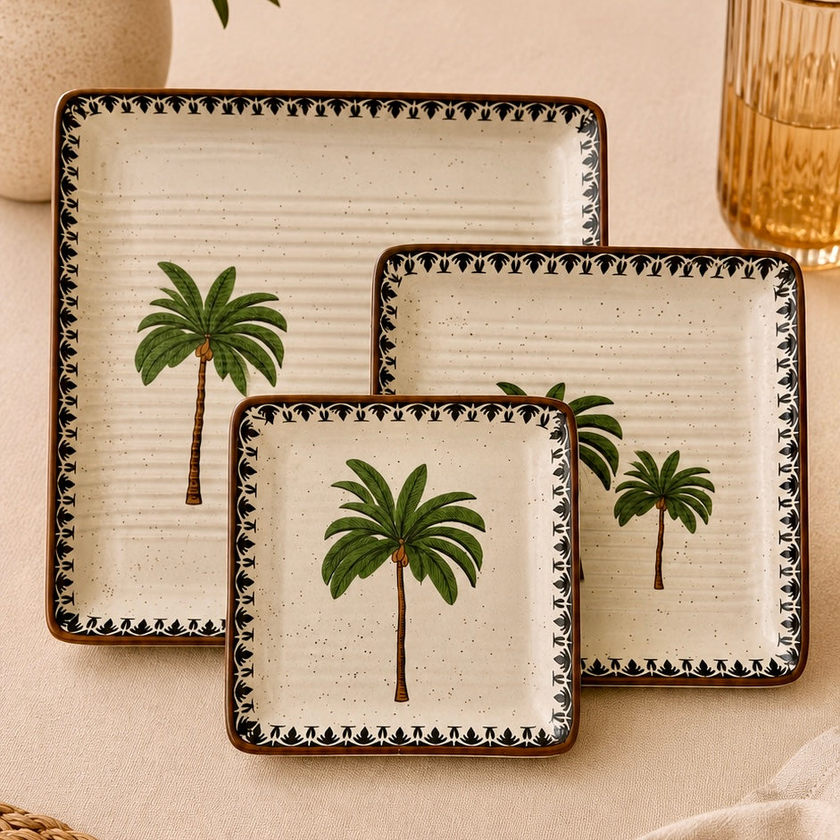 Serene Palm Printed Square Plates and Platters