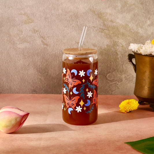 Butterfly Meadow Ophelia Glass Sipper - with UV DTF sticker