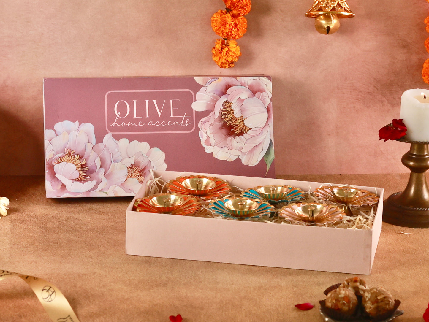 Colourful Brass Diyas - Set of 6 Gift Hamper