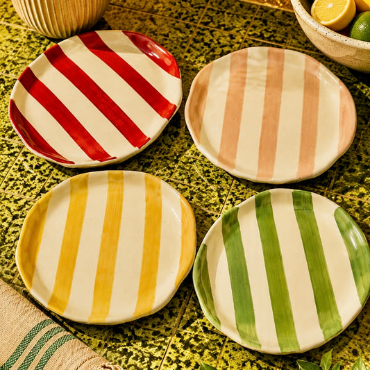 Zen Stripe Snack Plate Set - Red, pink, yellow and light green