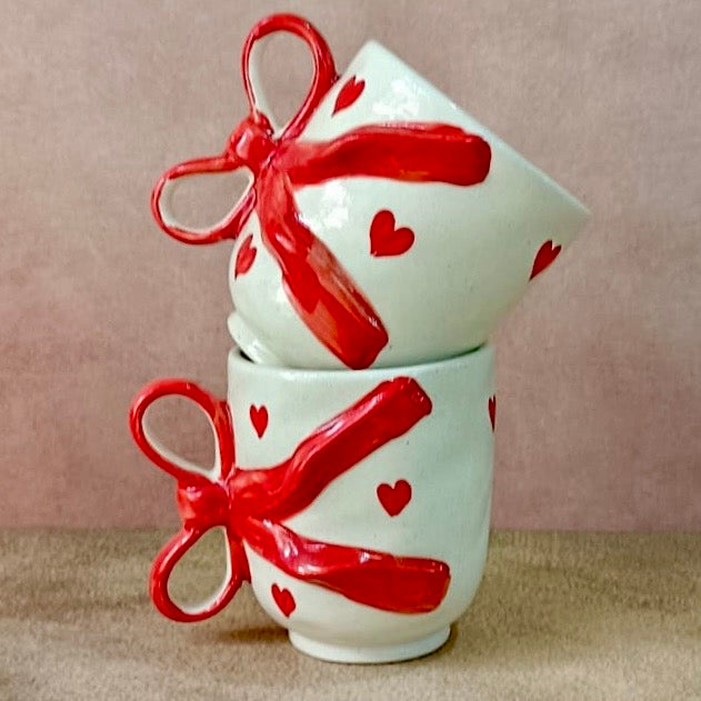 Coquette Handmade Bow Heart Mug - Set of 2