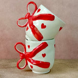 Handmade Bow Heart Mug - Set of 2