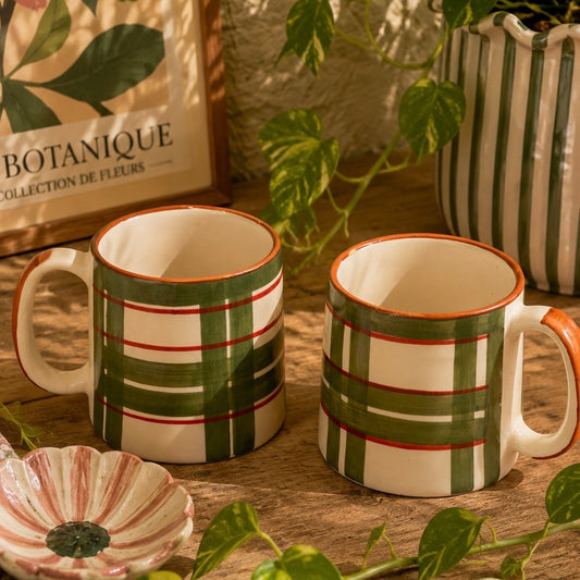 Tartan Checks Handpainted Mugs - Set of 2