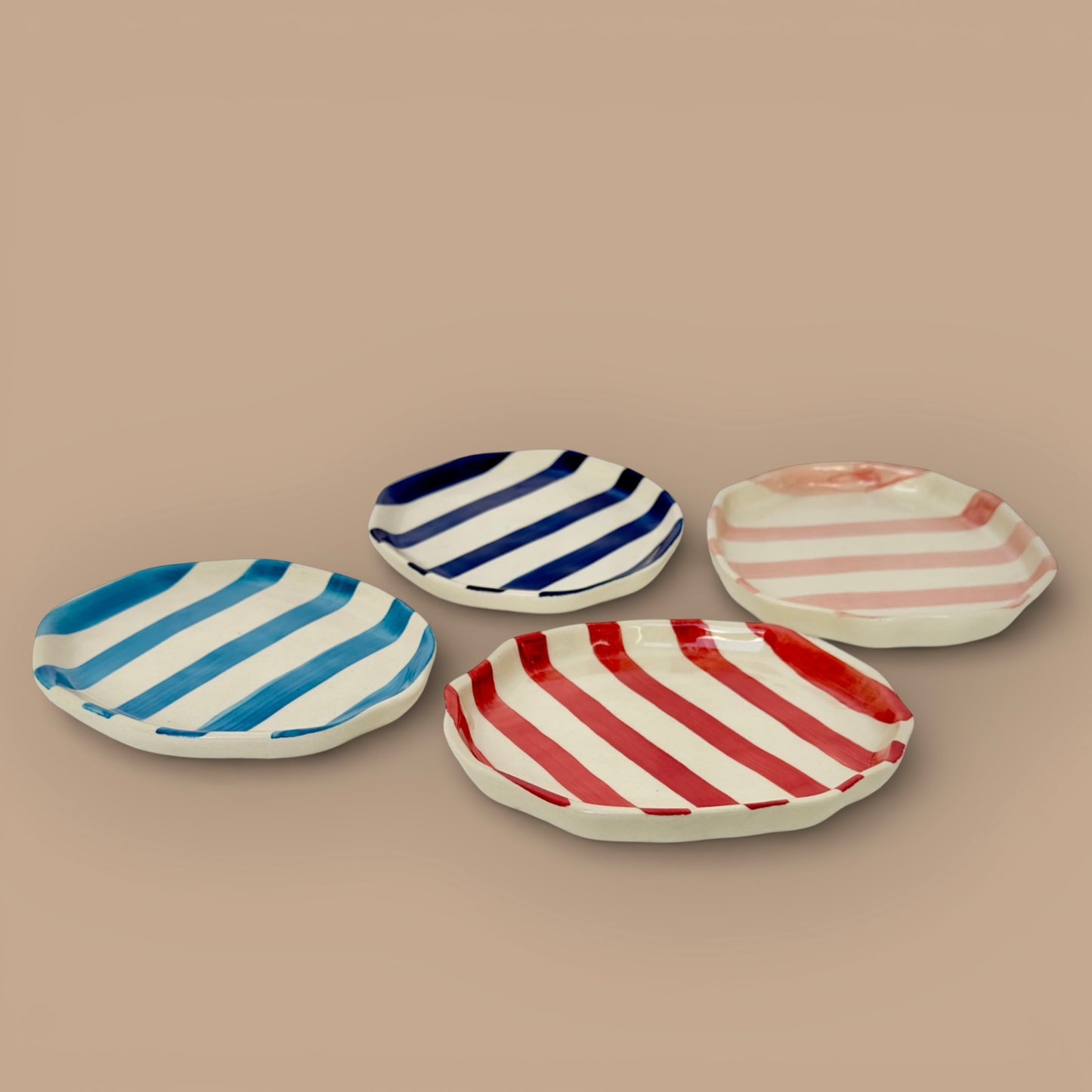 Zen Stripe Snack Plate Set - Light blue, dark blue, red and pink
