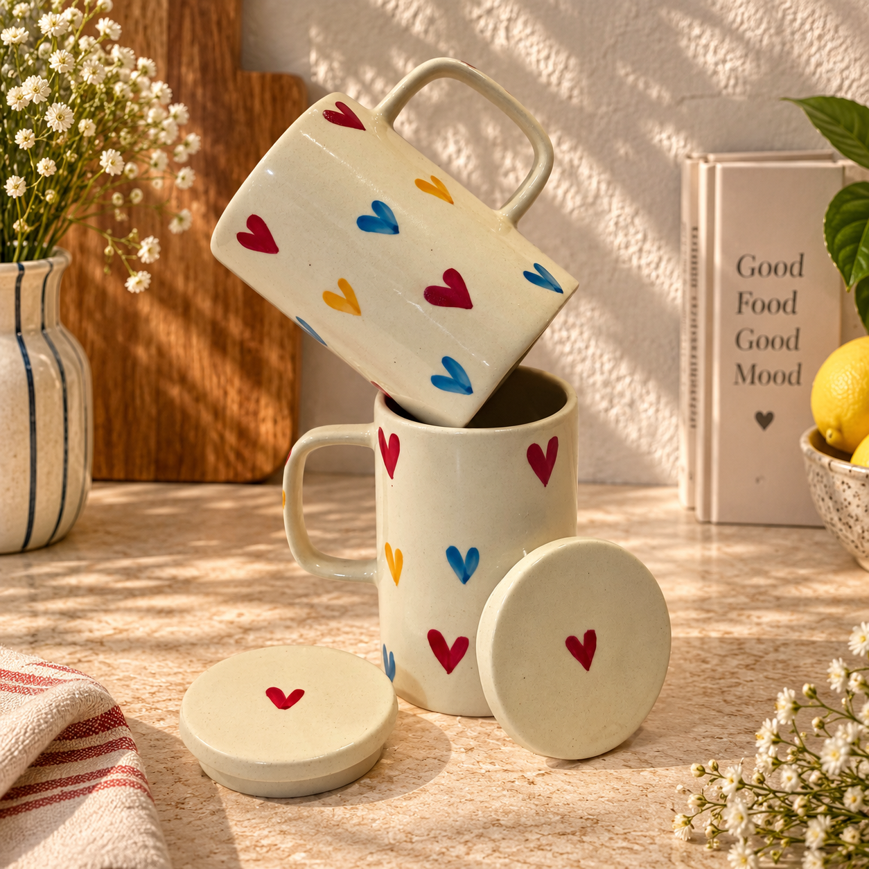 Multi Heart Mug with Lid - Pack of 2