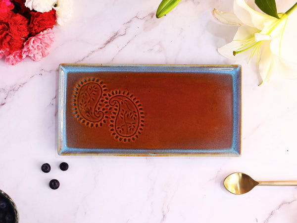 Brown Paisley Rectangle Platter or Tray
