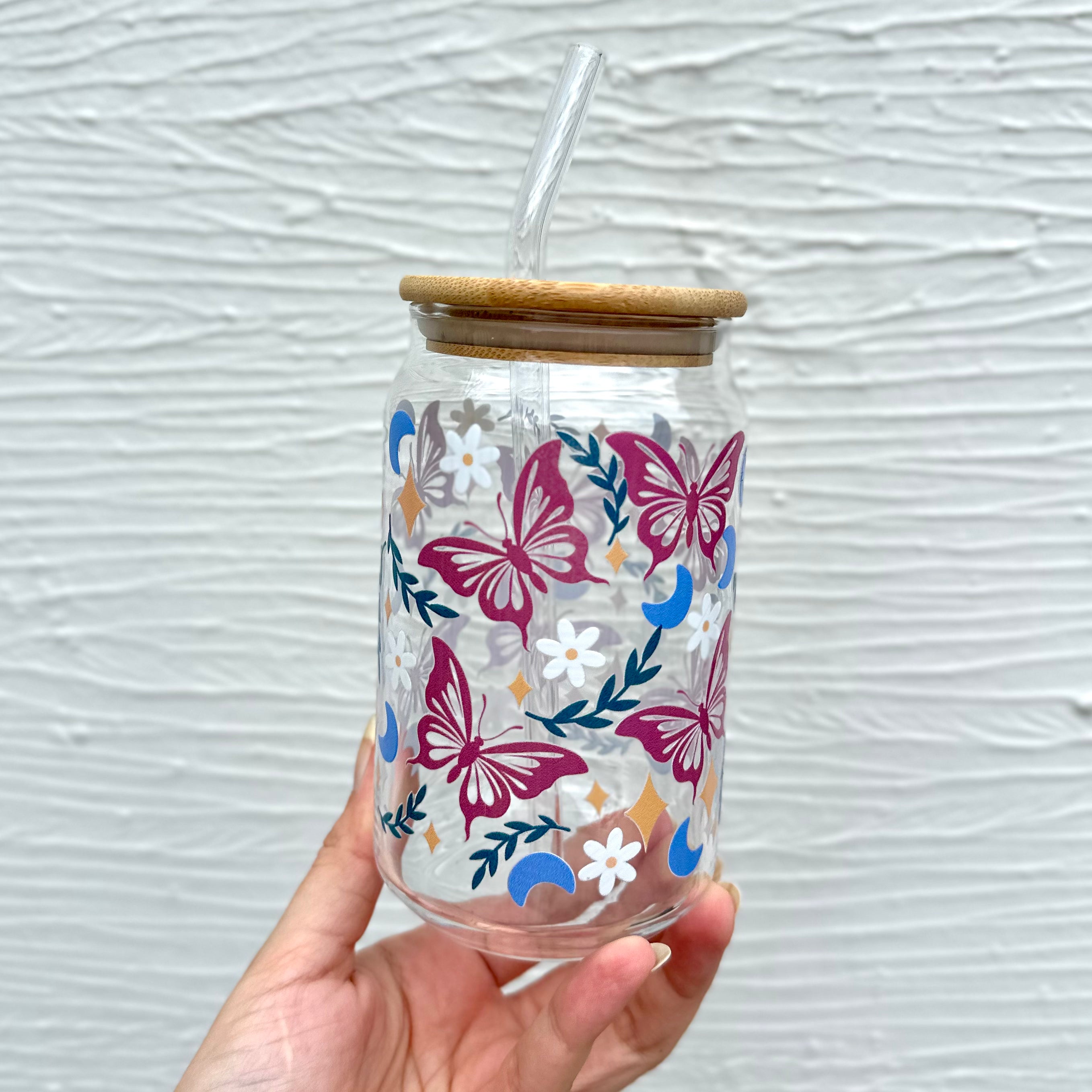 Butterfly Meadow Ophelia Glass Sipper - with UV DTF sticker ...