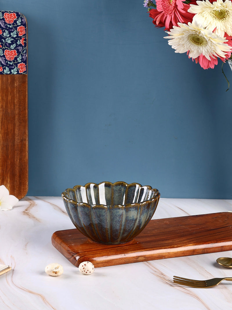 Kira Olive Grey Scalloped Flower Bowl