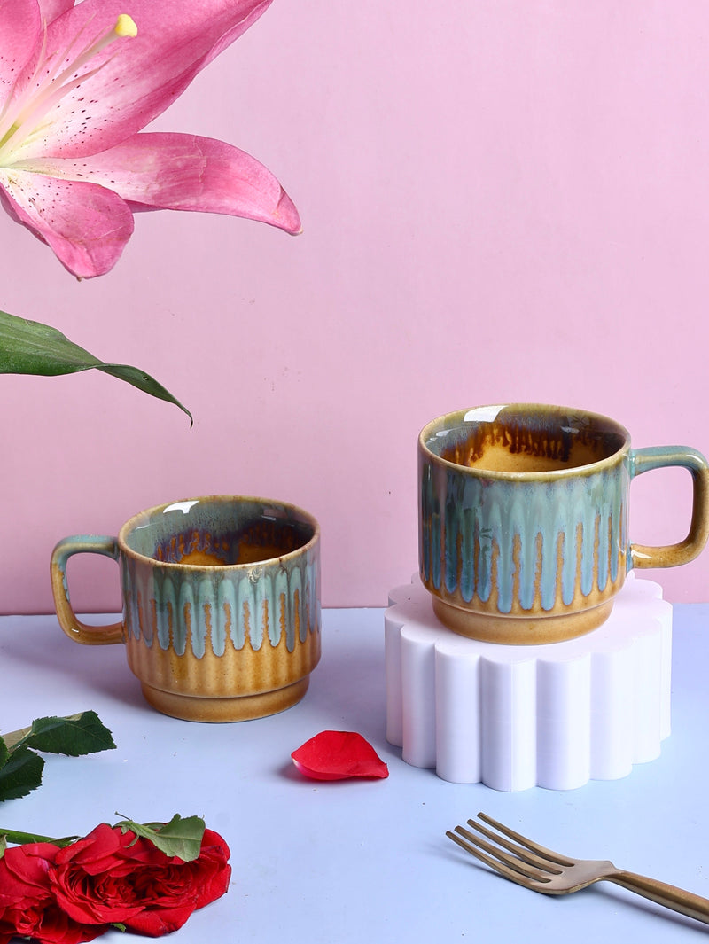 Lara Studio Pottery Short Mugs - Multi Glaze Effect