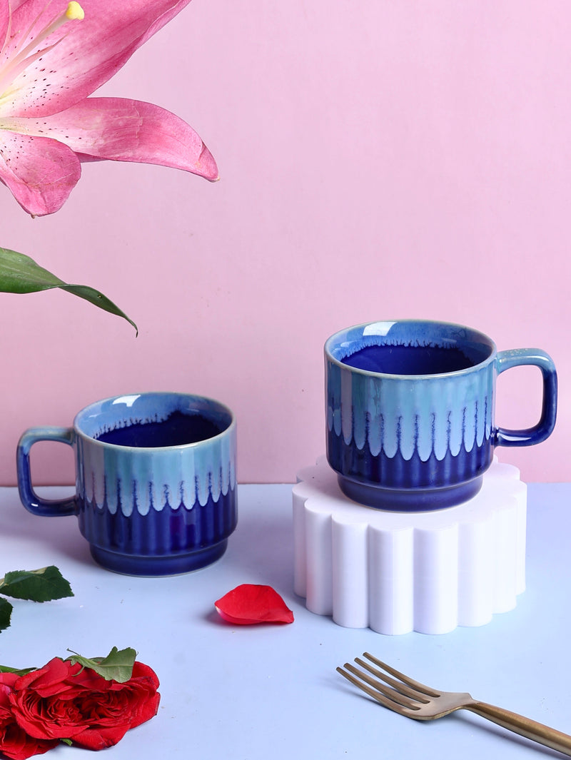 Lara Studio Pottery Short Mugs - Multi Glaze Effect