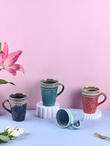 Rose Embossed Mug Set of 4