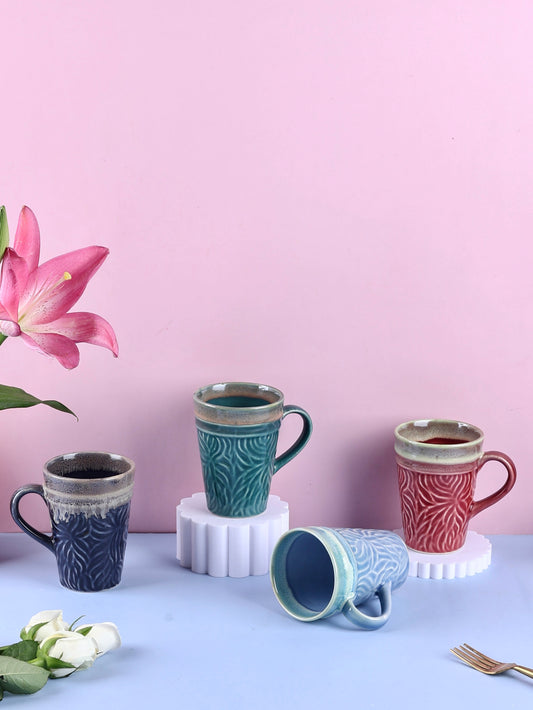 Rose Embossed Studio Pottery Tall Mugs Collection