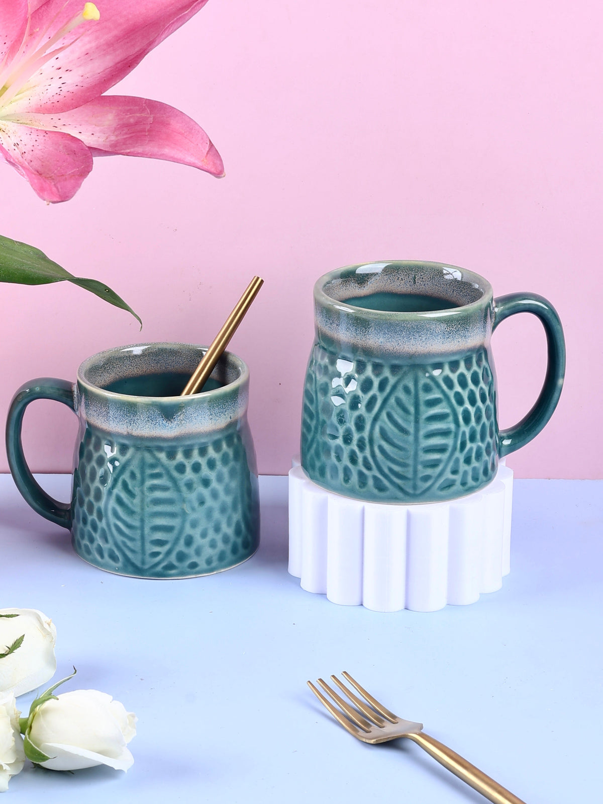 Autumn Embossed Stoneware Mugs - Fall Colors pack of 2 – OliveHomeAccents