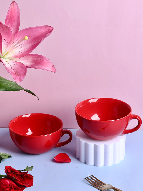 Chic Gigi Wide Cappuccino Mugs Set - Mint, Pink, Red, White