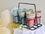 6 Chai Glasses with Stand - Multicolor Set for Tea Lovers