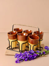 6 Chai Glasses with Stand - Multicolor Set for Tea Lovers