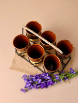 6 Chai Glasses with Stand - Multicolor Set for Tea Lovers