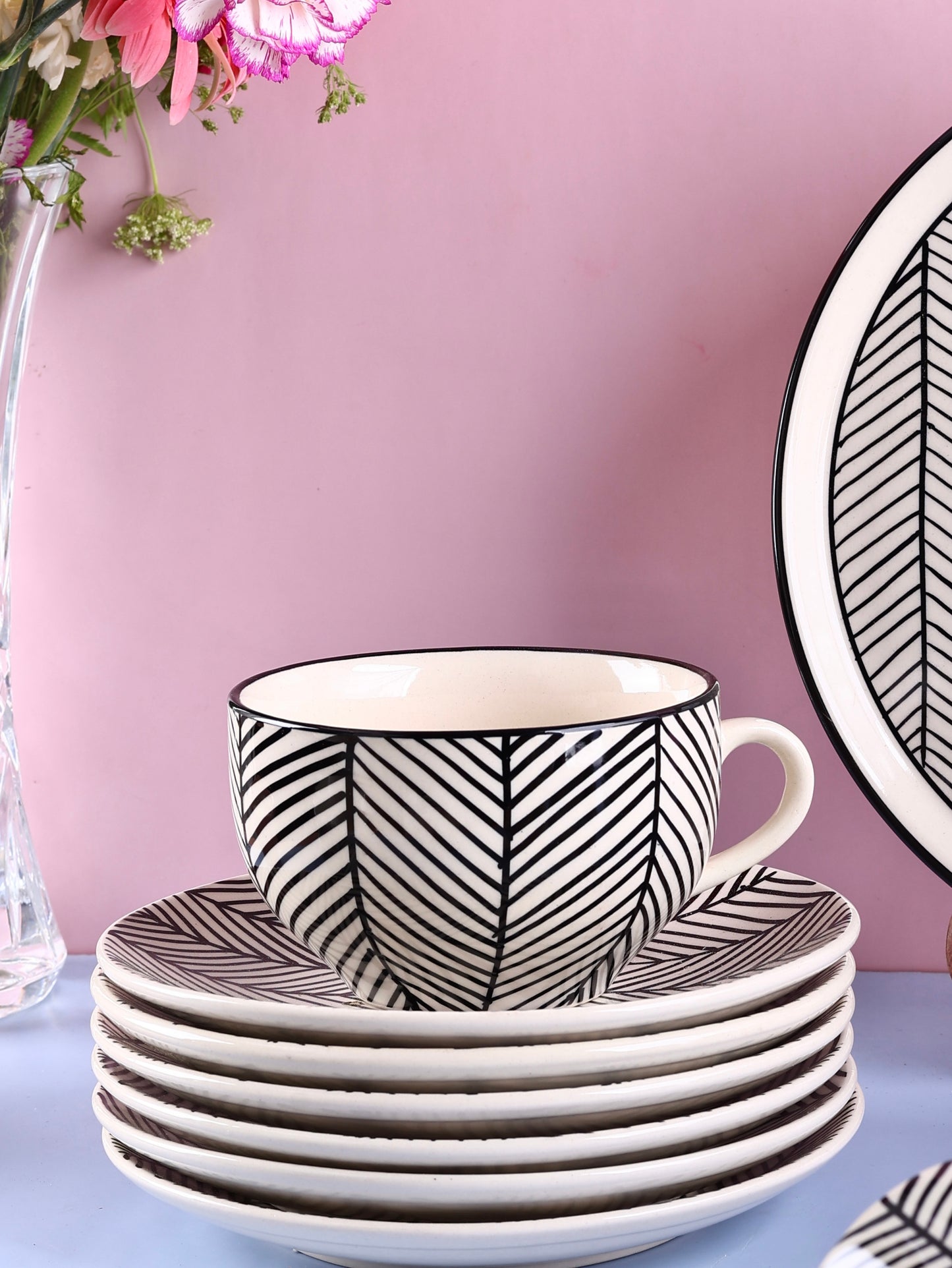 Black and White Chevron Latte Mug - Set of 2