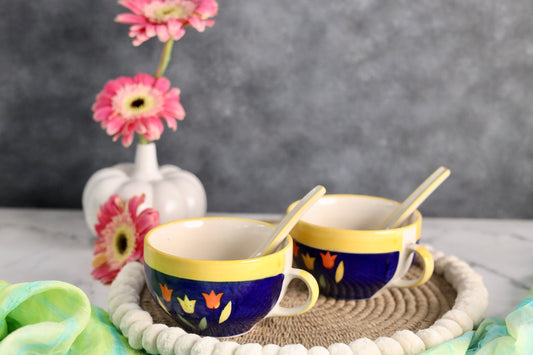 Bagh Handpainted Soup Mug with Spoon - Set of 2