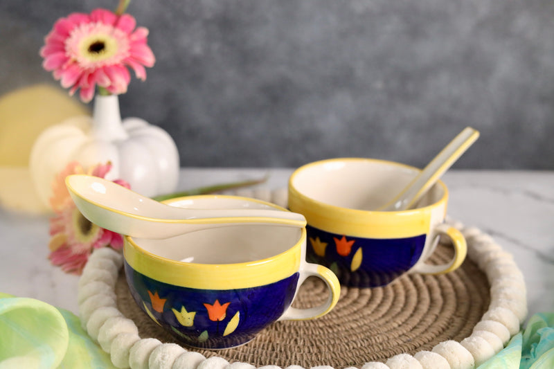 Bagh Handpainted Soup Mug with Spoon - Set of 2