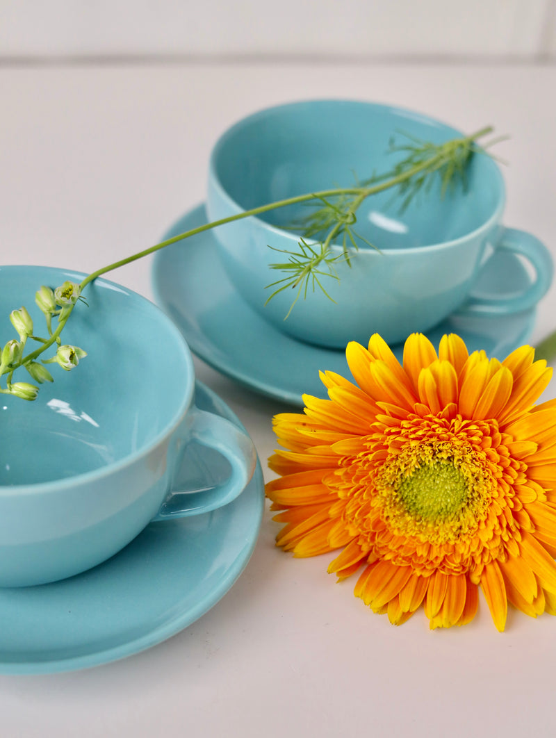 Teal Cappuccino Cup and Saucer
