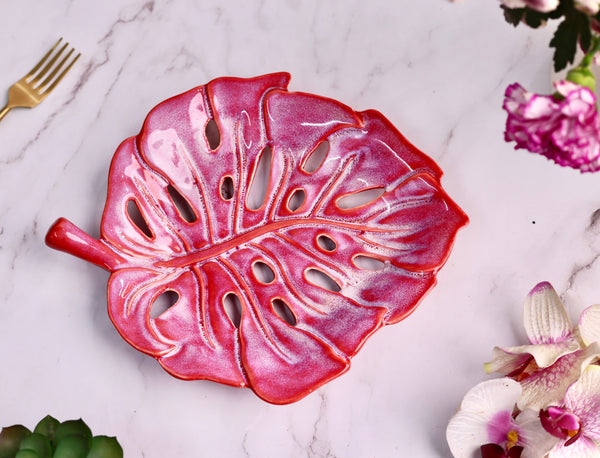 Shaded Pink Monstera Platter or Trinket Tray