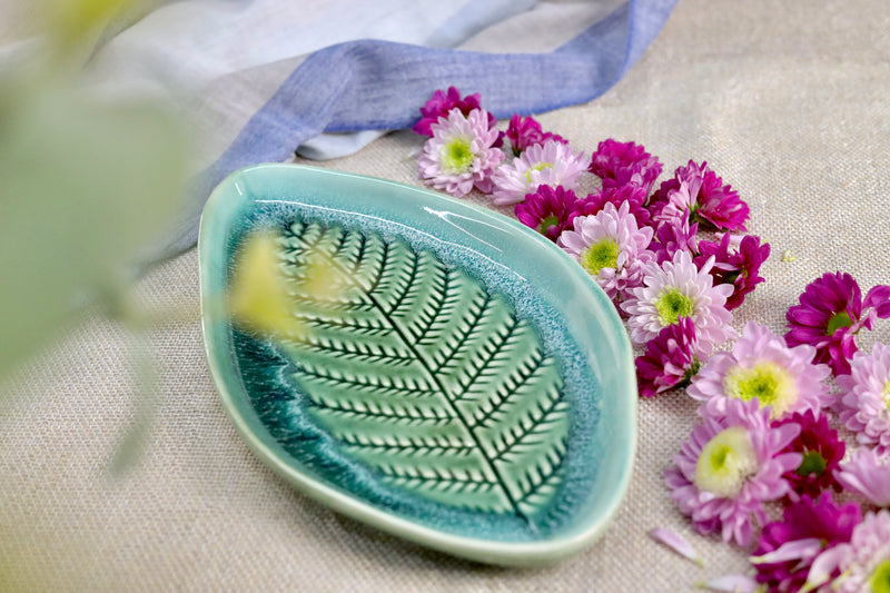 Studio Pottery Green Leaf Platter