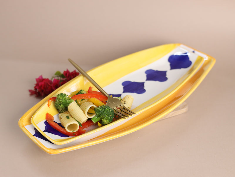 Yellow and Blue Moroccan Boat Platter Small
