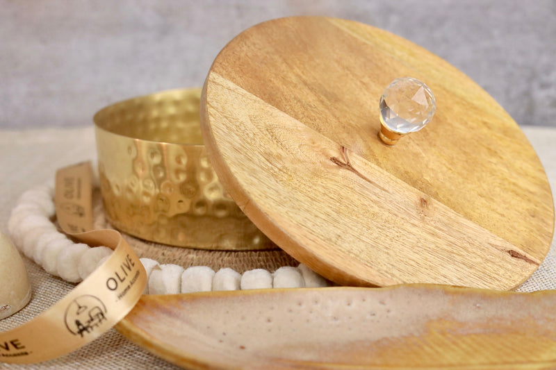 Metal and Wood Roti Box with crystal knob