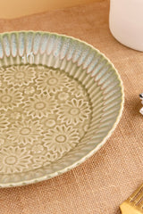 Studio Pottery Green Flower Platter
