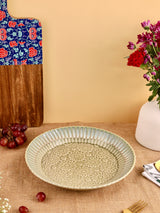 Serene Whisper Studio Pottery Green Flower Platter
