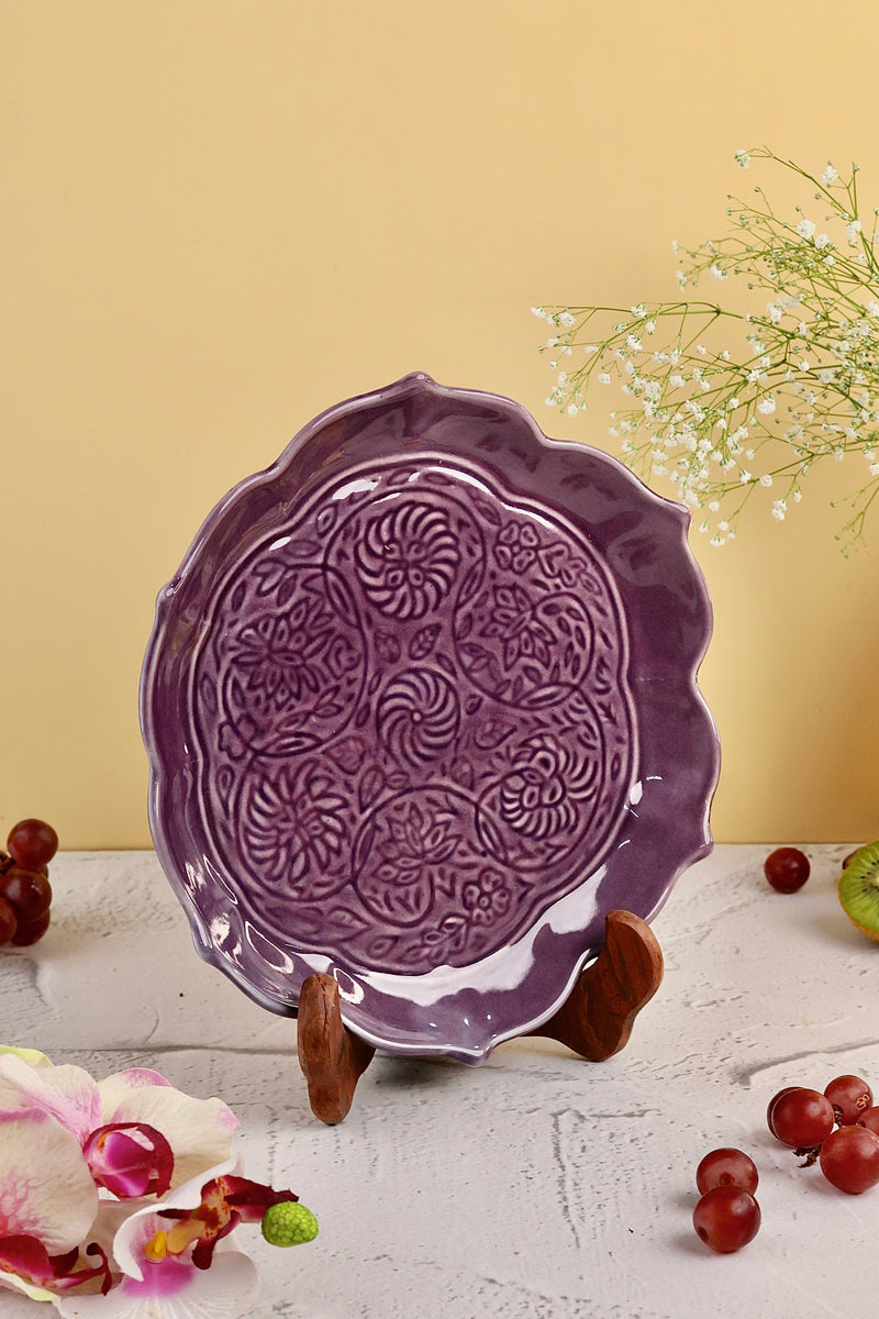 Studio Pottery Purple Embossed Platter