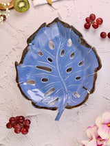 Studio Pottery Blue Monstera Leaf Platter