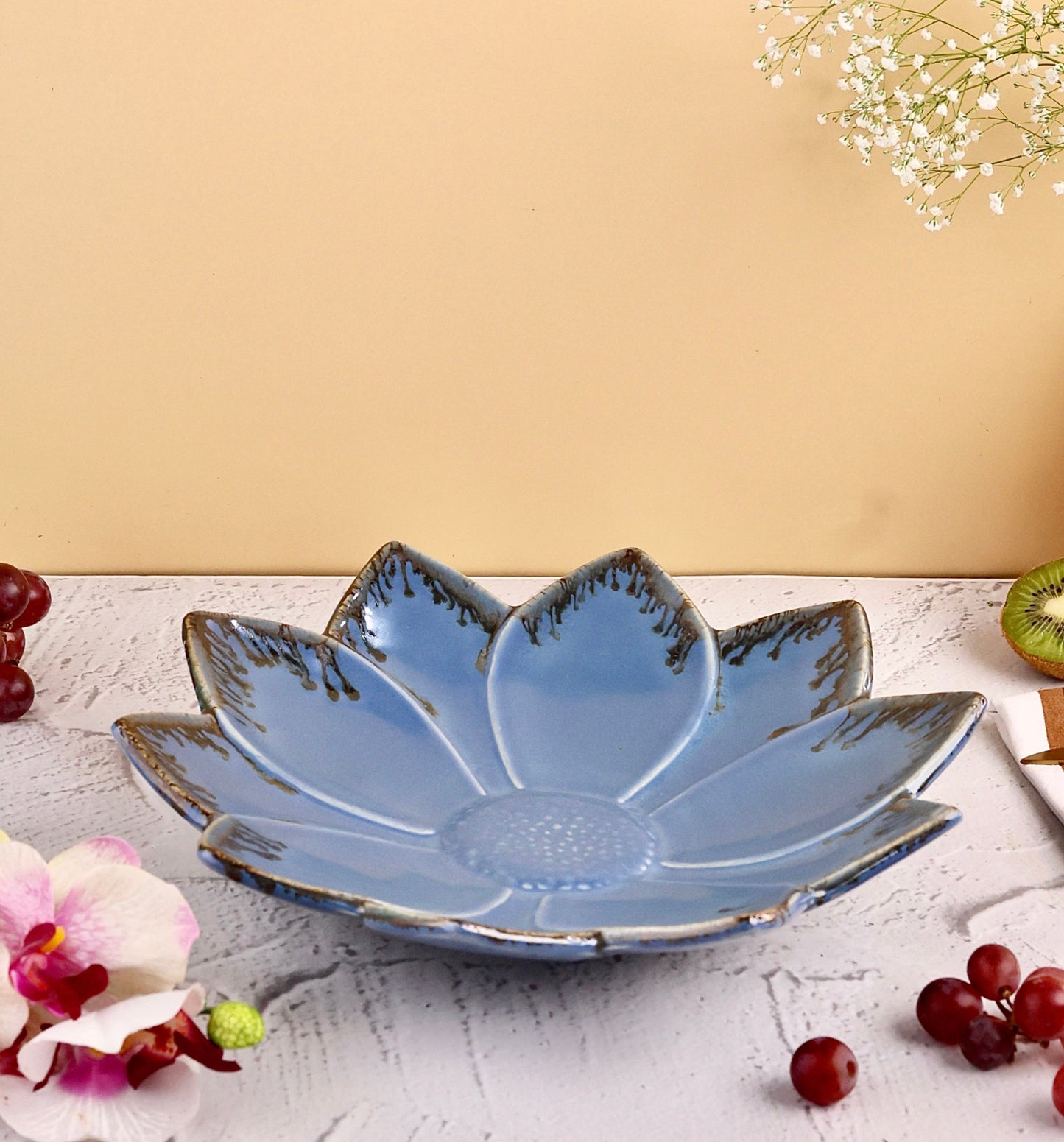 Studio Pottery Blue Sunflower Platter Large