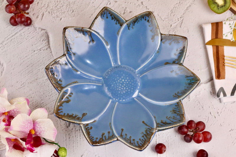 Studio Pottery Blue Sunflower Platter Large