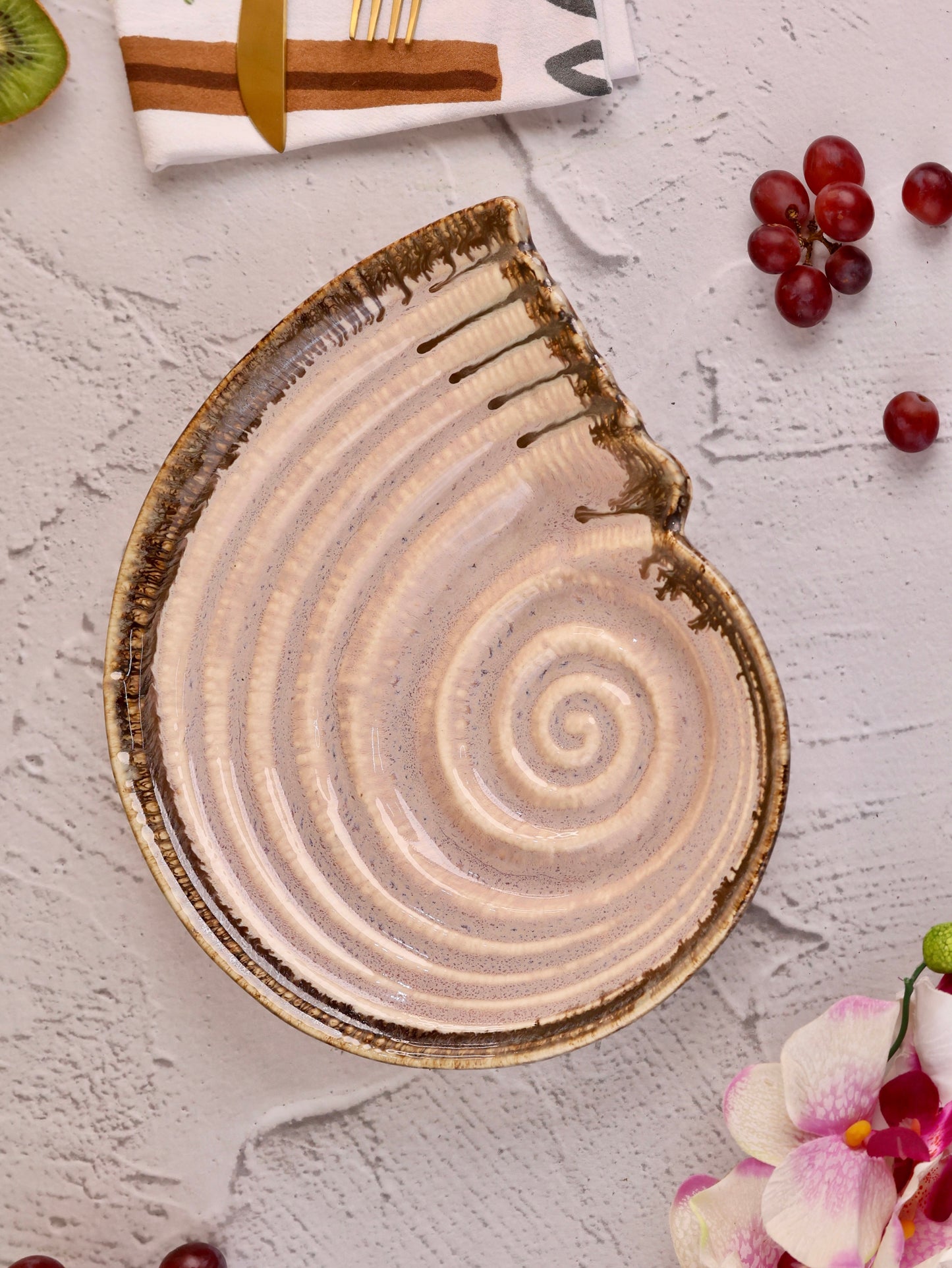 Studio Pottery Pastel Pink Spiral Shell Platter