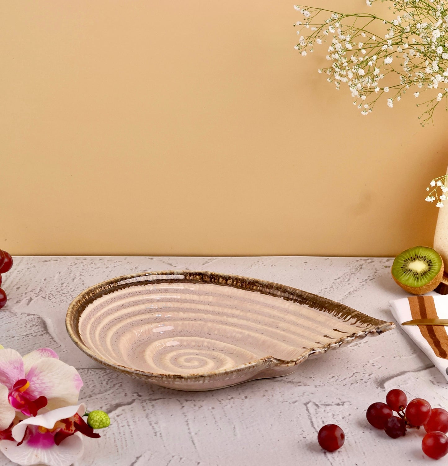 Studio Pottery Pastel Pink Spiral Shell Platter